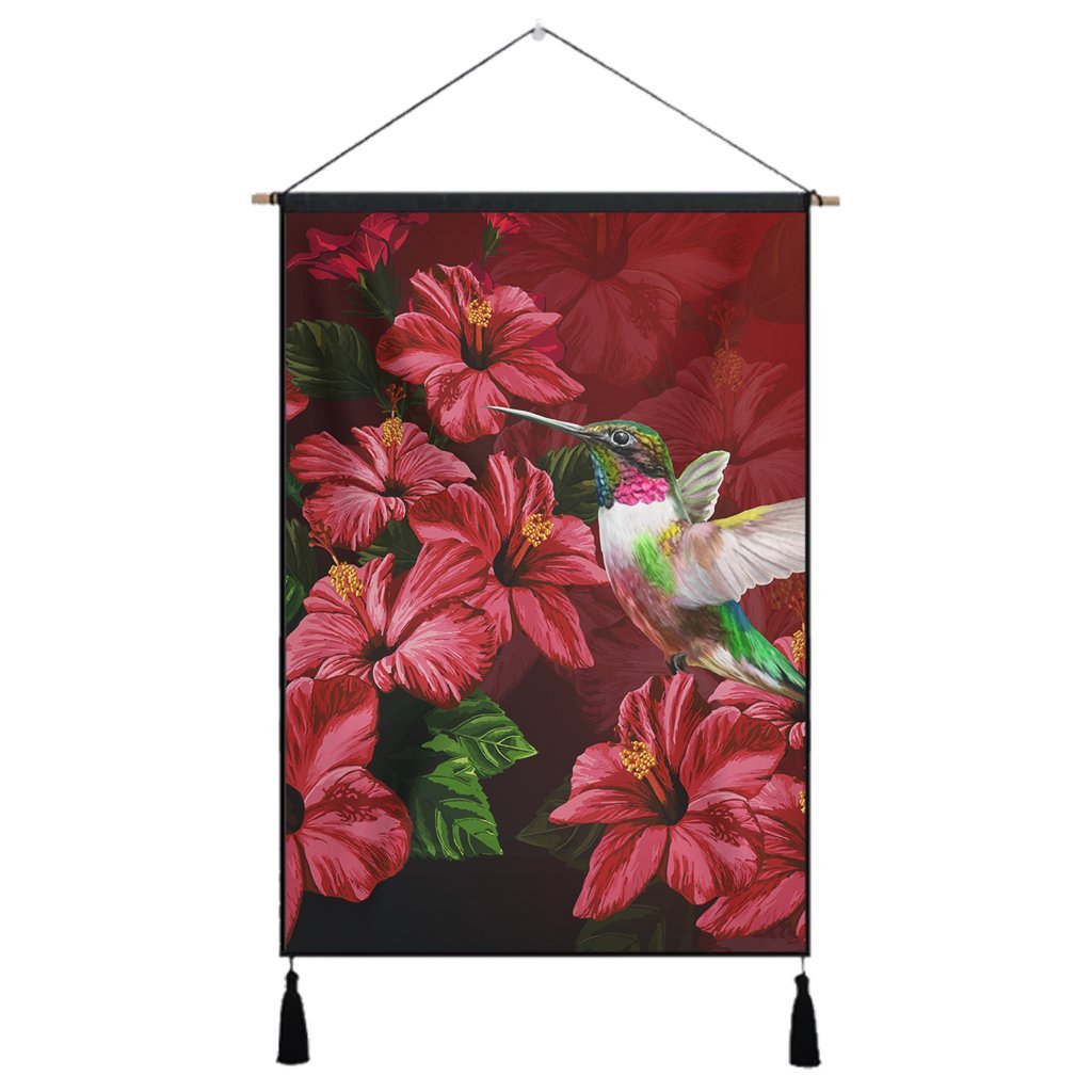 Hawaii Red Hibiscus Humming Bird Hanging Poster - AH Hanging Poster Cotton And Linen - Polynesian Pride