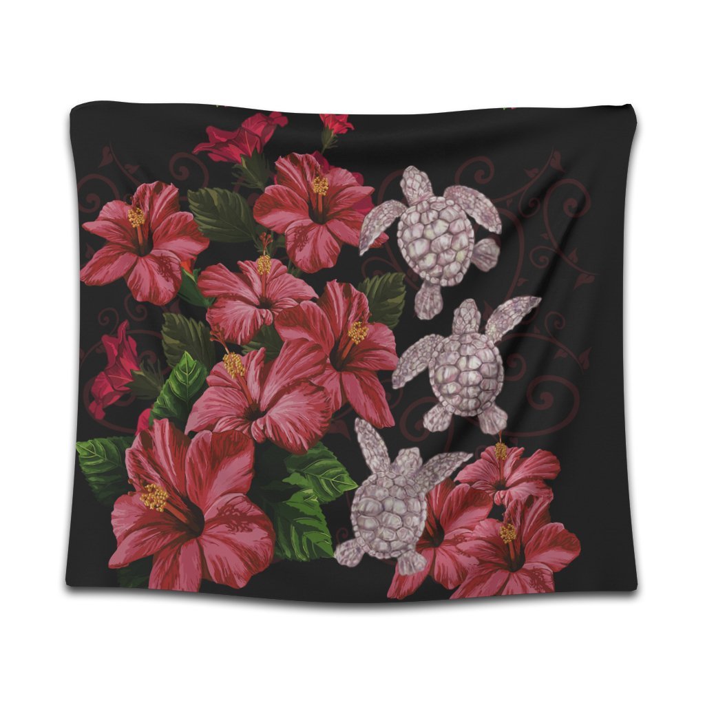 Hawaii Red Hibiscus Turtle Tapestry - AH - Ray Style Wall Tapestry Black - Polynesian Pride