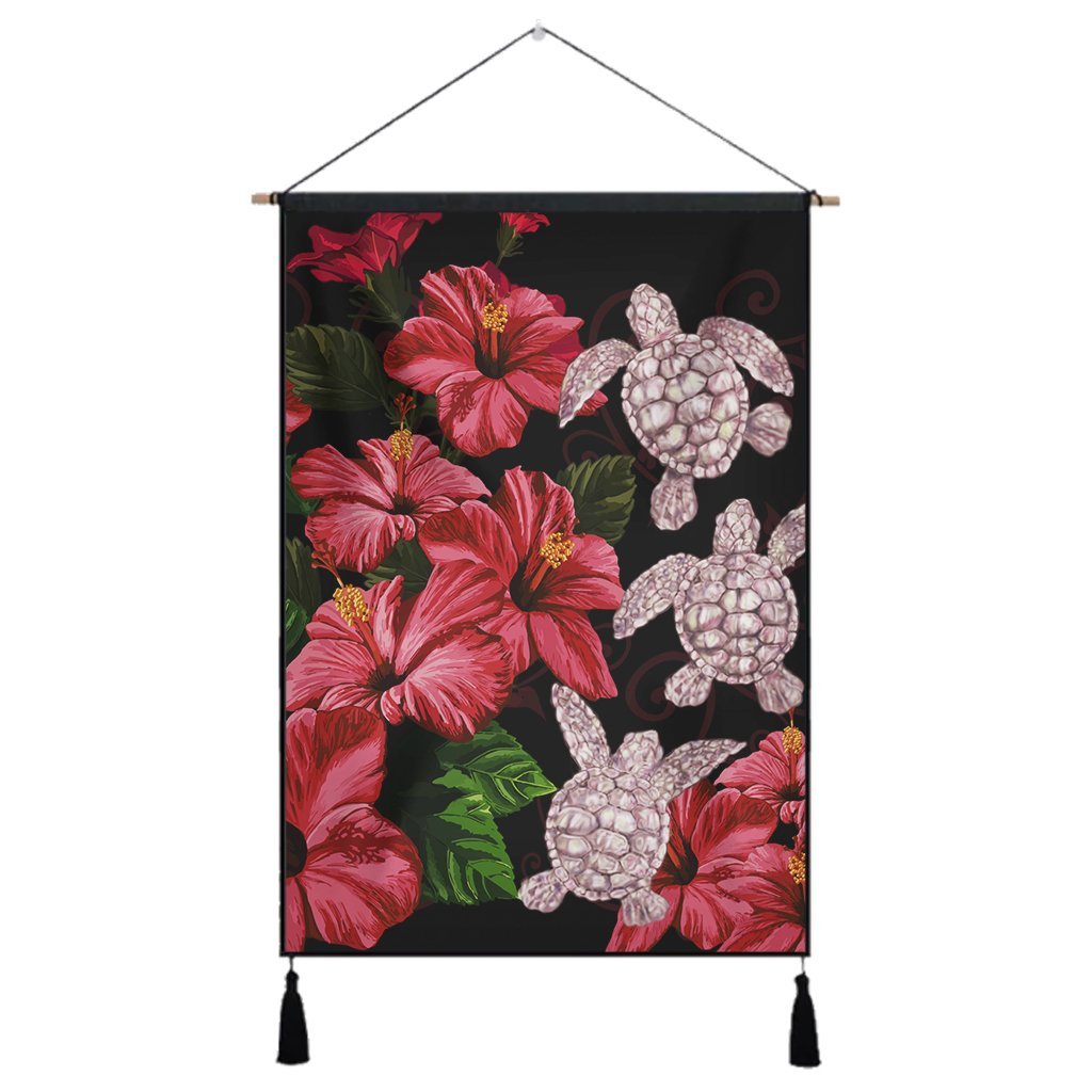 Hawaii Red Hibiscus Turtle Hanging Poster - AH - Ray Style Hanging Poster Cotton And Linen - Polynesian Pride