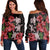 Hawaii Red Hibiscus Turtle Women's Off Shoulder Sweater - AH - Ray Style Black - Polynesian Pride