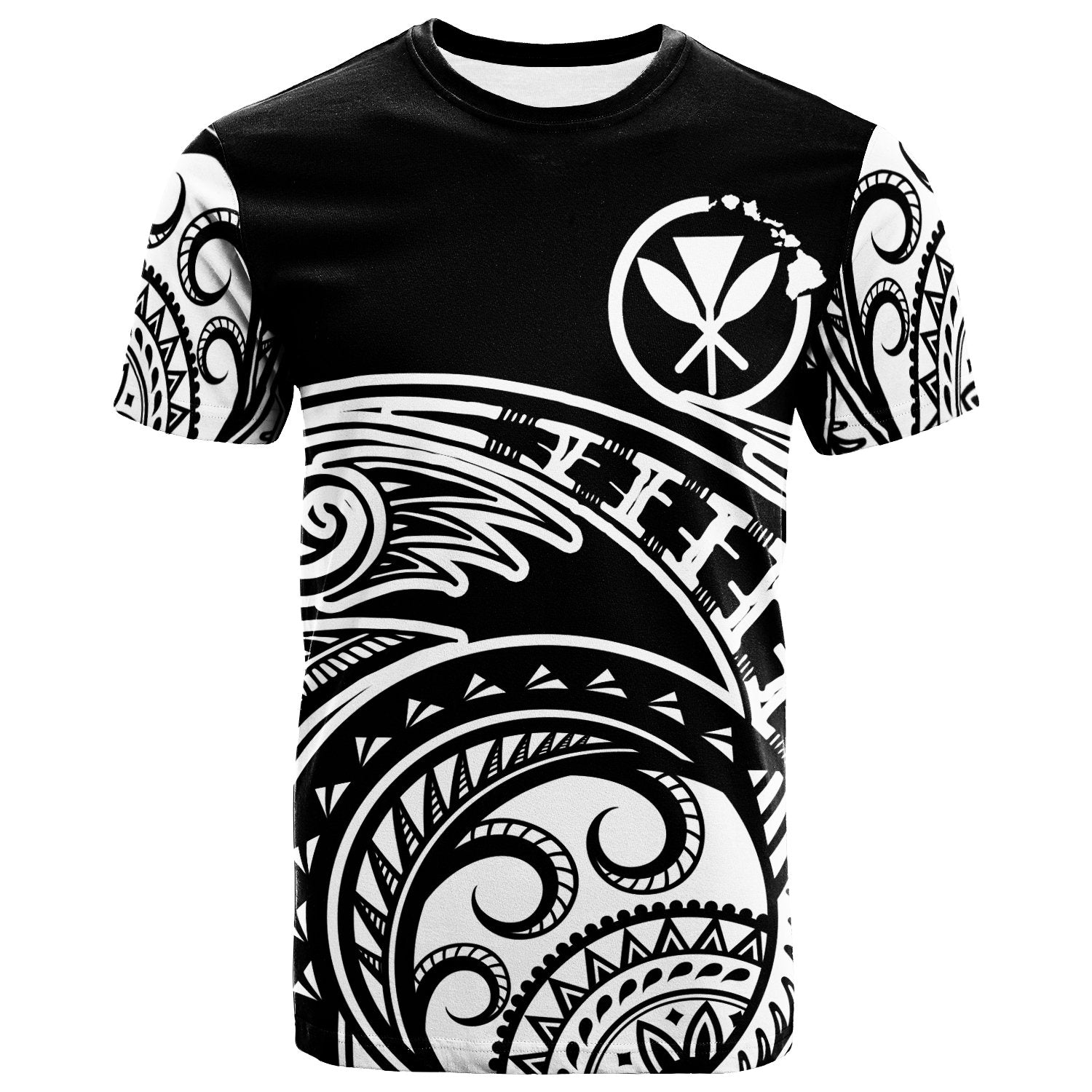 Hawaii T Shirt Ethnic Style With Round Black White Pattern Unisex Black - Polynesian Pride