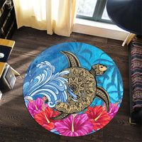Hawaii Sea Turtle Hibiscus Coconut Tree Round Carpet - AH - Polynesian Pride