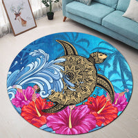 Hawaii Sea Turtle Hibiscus Coconut Tree Round Carpet - AH - Polynesian Pride