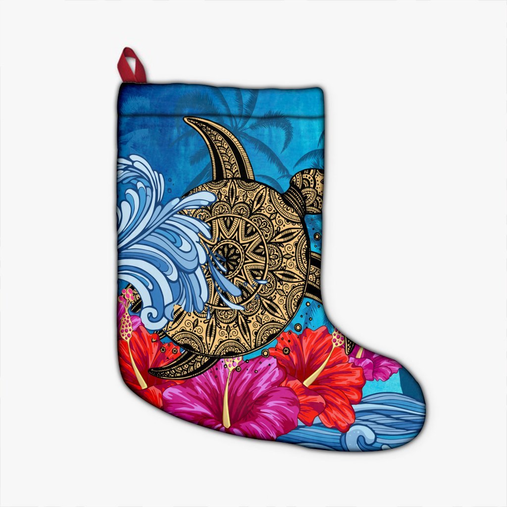 Hawaii Sea Turtle Hibiscus Coconut Tree Christmas Stocking - AH Christmas Stocking 26 X 42 cm Black - Polynesian Pride