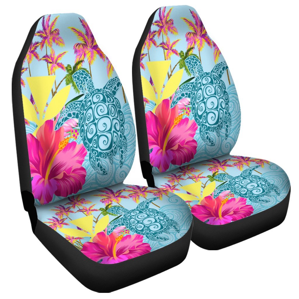 Hawaii Sea Turtle Hibiscus Kanaka Car Seat Covers - AH Universal Fit Black - Polynesian Pride