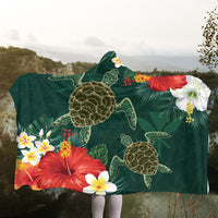 Hawaii Sea Turtle Hibiscus Plumria Hooded Blanket - AH - Polynesian Pride