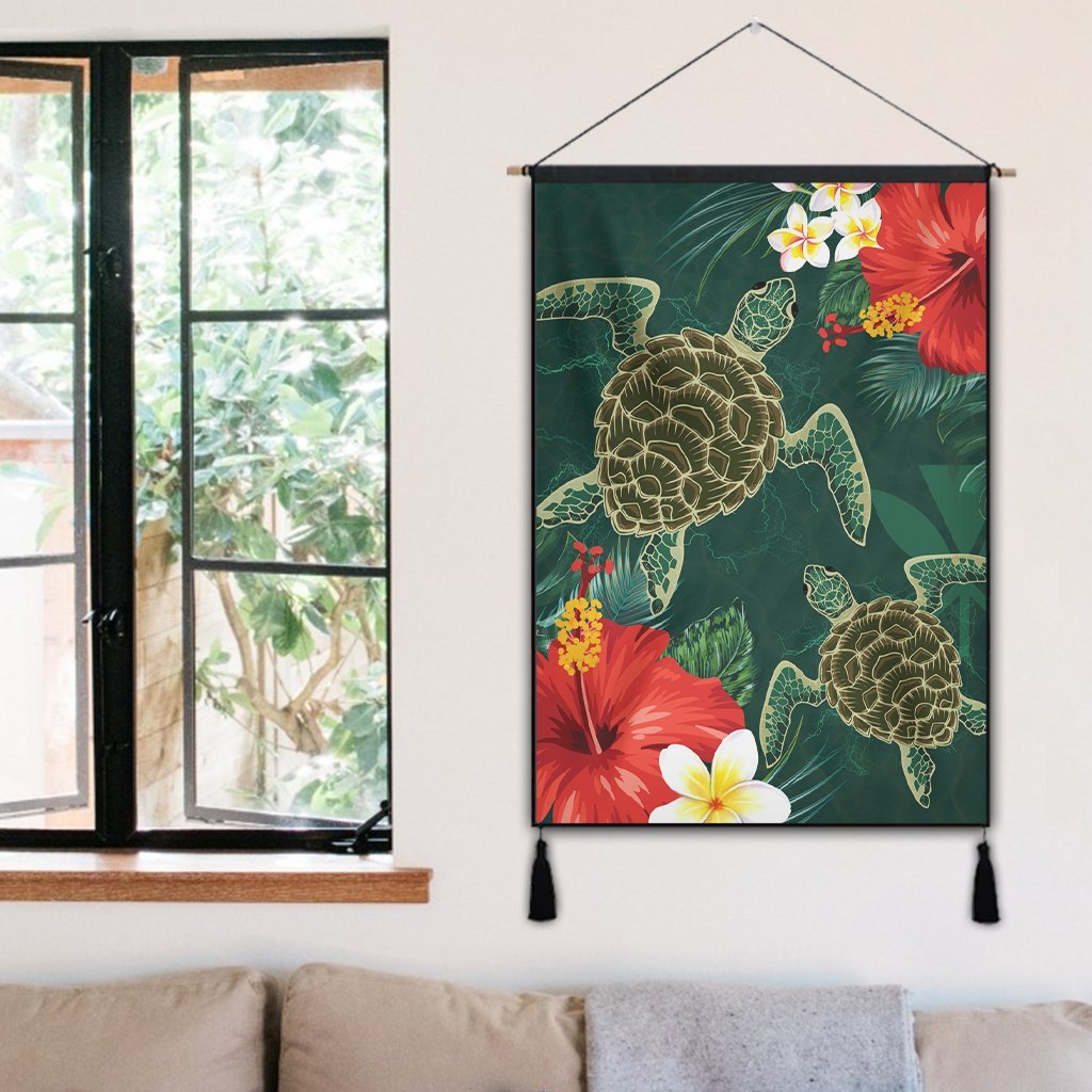 Hawaii Sea Turtle Hibiscus Plumria Hanging Poster - AH - Polynesian Pride
