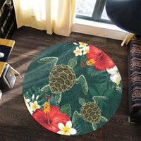 Hawaii Sea Turtle Hibiscus Plumria Round Carpet - AH - Polynesian Pride