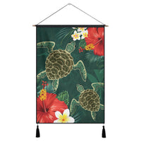 Hawaii Sea Turtle Hibiscus Plumria Hanging Poster - AH Hanging Poster Cotton And Linen - Polynesian Pride