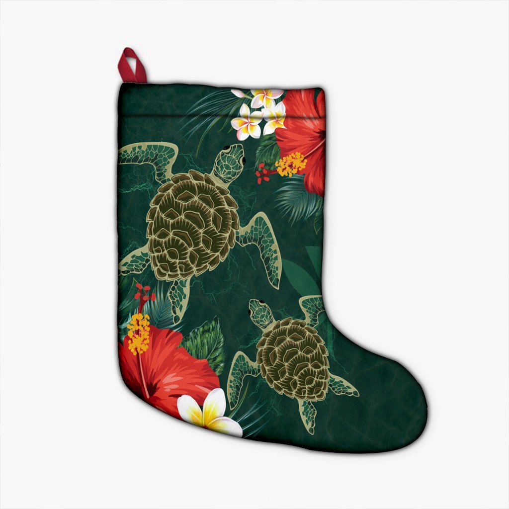 Hawaii Sea Turtle Hibiscus Plumria Christmas Stocking - AH Christmas Stocking 26 X 42 cm Black - Polynesian Pride