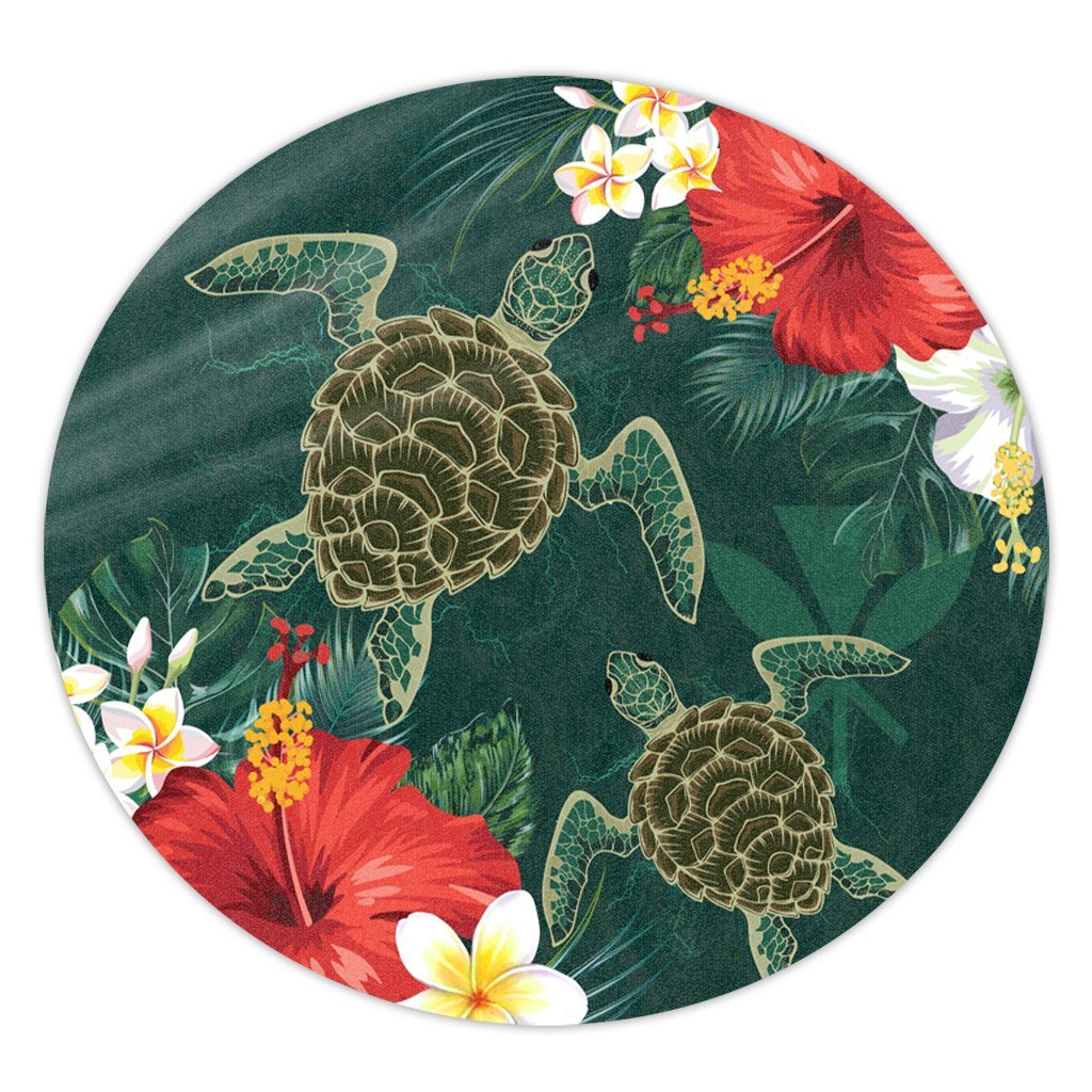 Hawaii Sea Turtle Hibiscus Plumria Round Carpet - AH Round Carpet Luxurious Plush - Polynesian Pride