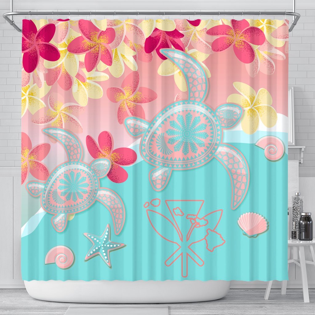 Hawaii Sea Turtle Plumeria Shower Curtain - AH 177 x 172 (cm) Black - Polynesian Pride