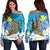 Hawaii Sea Turtle Plumeria Coconut Tree Women's Off Shoulder Sweater - AH Black - Polynesian Pride