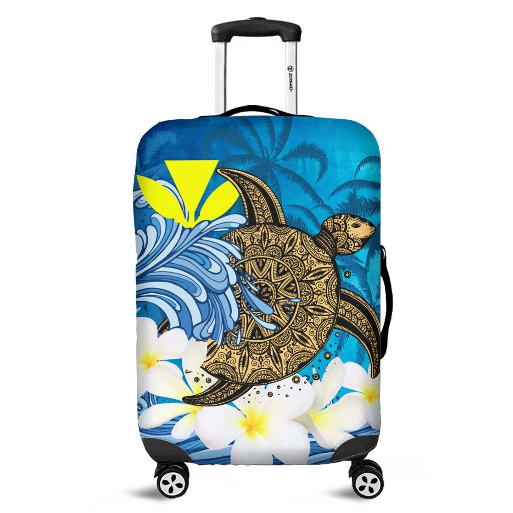 Hawaii Sea Turtle Plumeria Coconut Tree Luggage Covers - AH Black - Polynesian Pride