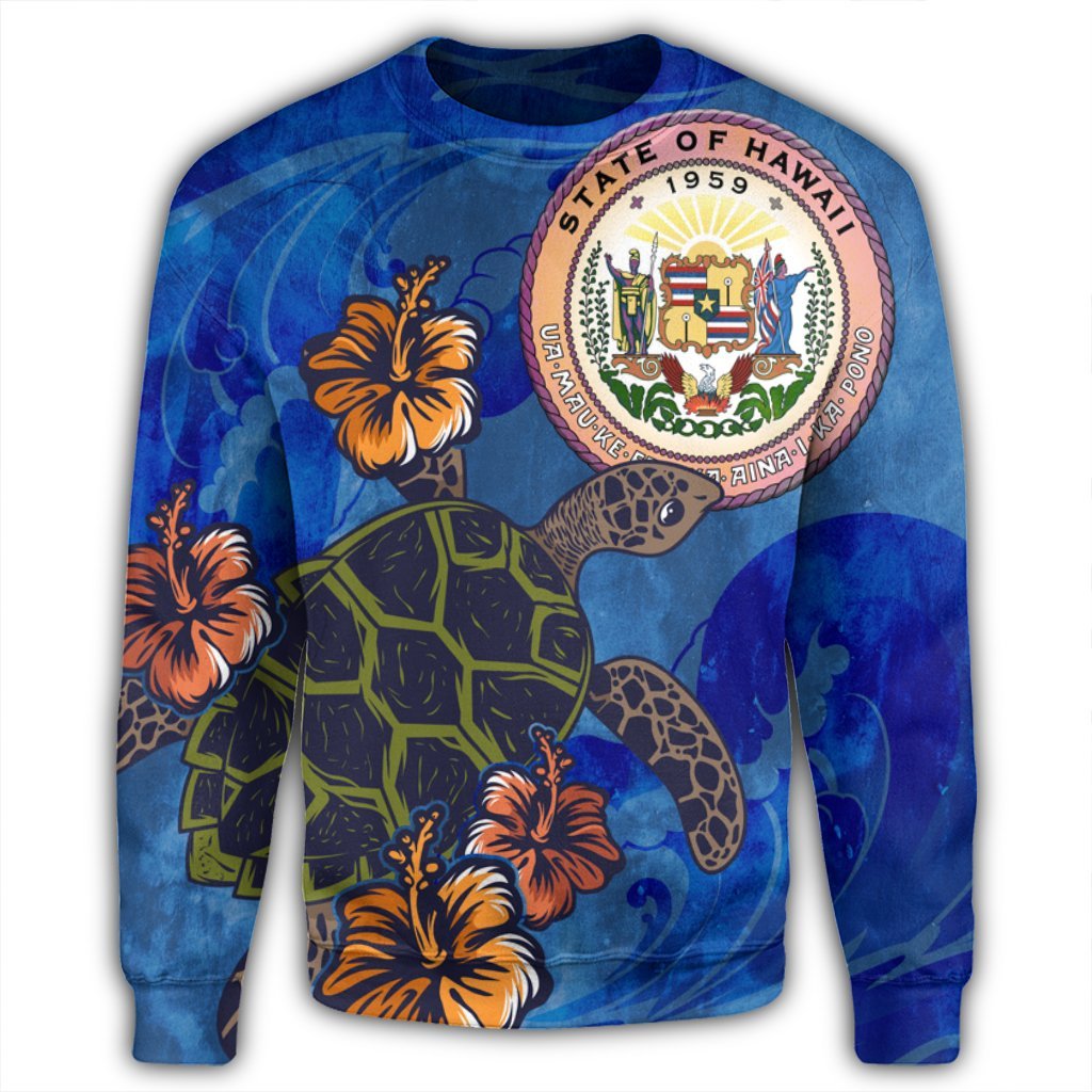 Hawaii Seal Of Hawaii Hibiscus Ocean Turtle Polynesian Sweatshirt - AH - Polynesian Pride