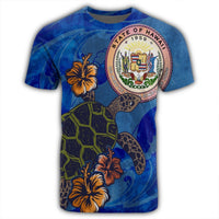 Hawaii Seal of Hawaii Hibiscus Ocean Turtle Polynesian T Shirt - Polynesian Pride