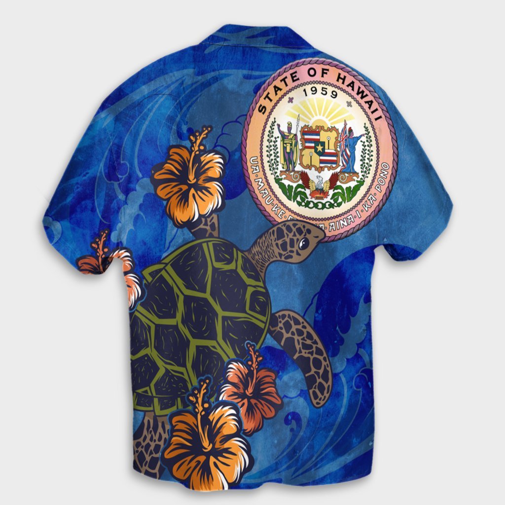Hawaii Seal Of Hawaii Hibiscus Ocean Turtle Polynesian Hawaiian Shirt - AH - Polynesian Pride