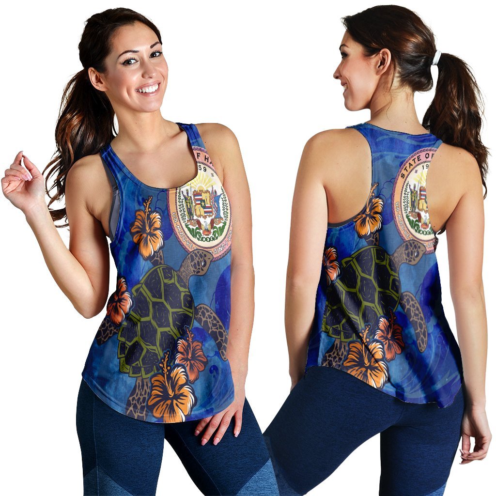 Hawaii Seal Of Hawaii Hibiscus Ocean Turtle Polynesian Racerback Tank - AH Black - Polynesian Pride