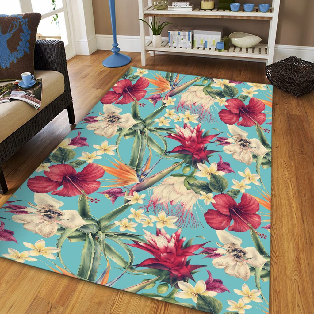 Hawaii Seamless Floral Pattern With Tropical Hibiscus, Watercolor Area Rug - AH - Polynesian Pride