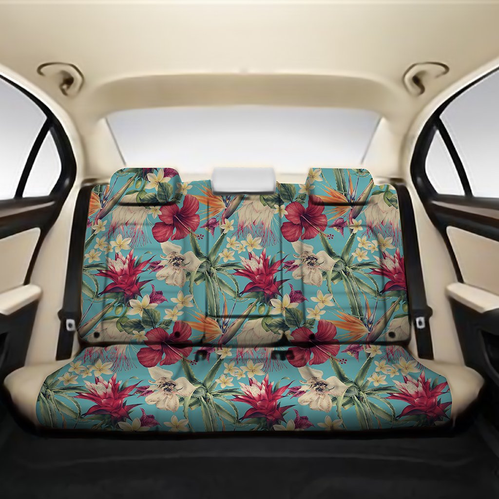Hawaii Seamless Floral Pattern With Tropical Hibiscus, Watercolor Back Seat Cover One Size Black Back Car Seat Covers - Polynesian Pride