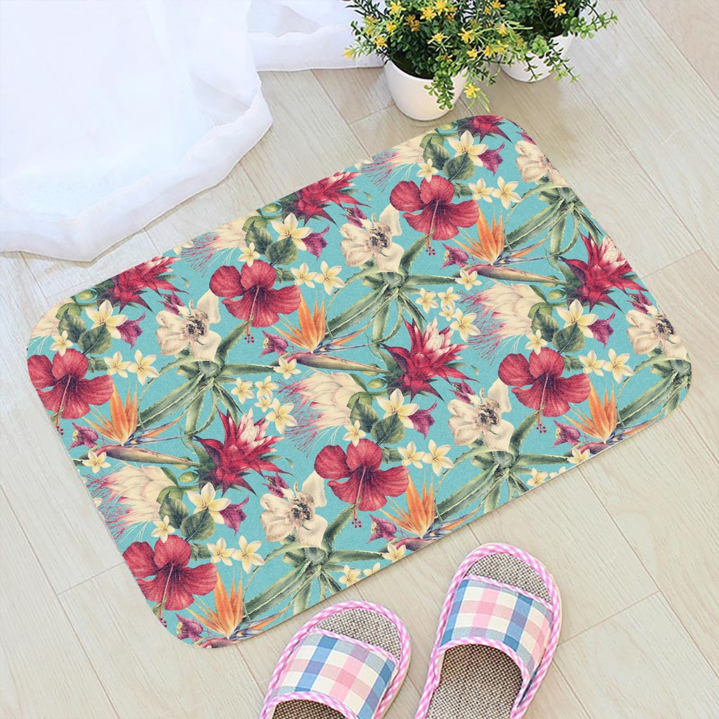 Hawaii Seamless Floral Pattern With Tropical Hibiscus, Watercolor Hawaii Door Mat - Polynesian Pride