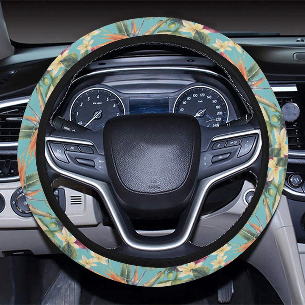 Hawaii Seamless Floral Pattern With Tropical Hibiscus, Watercolor Hawaii Universal Steering Wheel Cover with Elastic Edge - Polynesian Pride