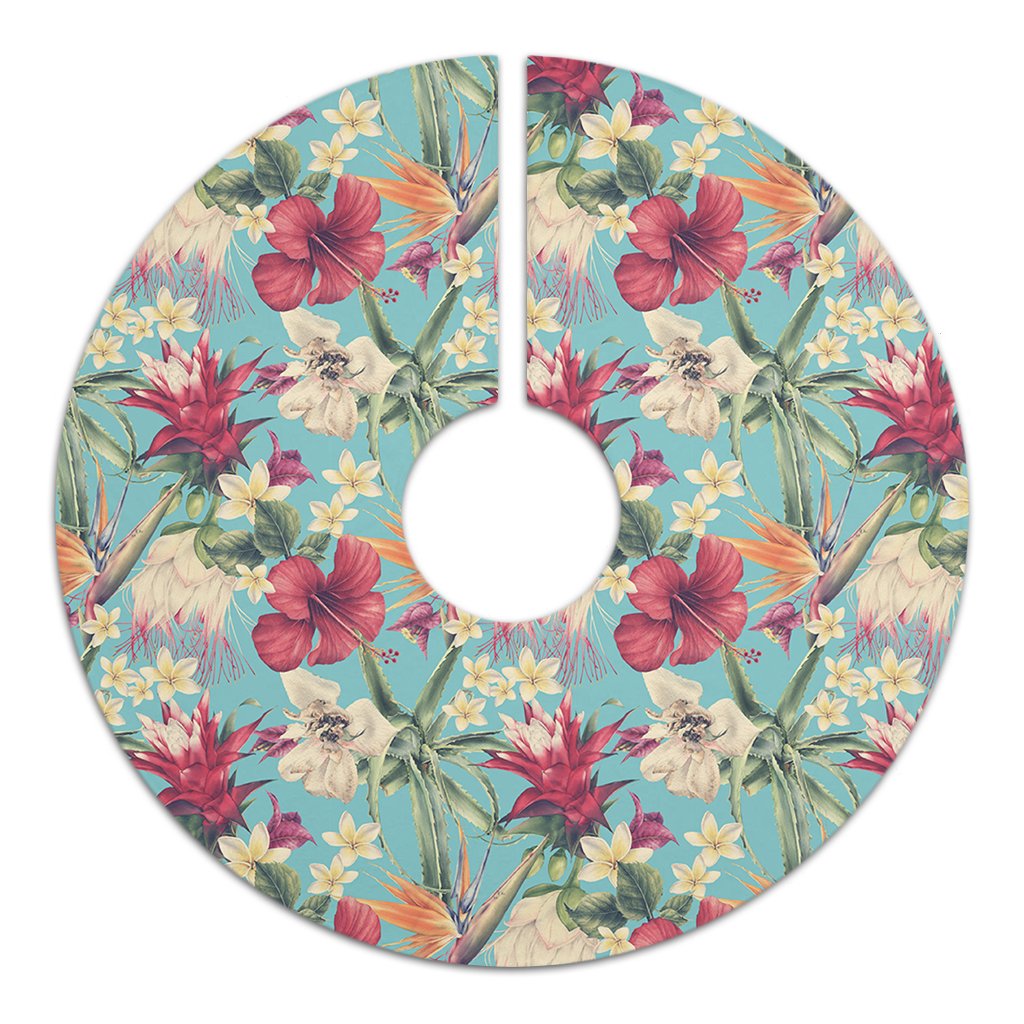 Hawaii Seamless Floral Pattern With Tropical Hibiscus, Watercolor Tree Skirt - Polynesian Pride