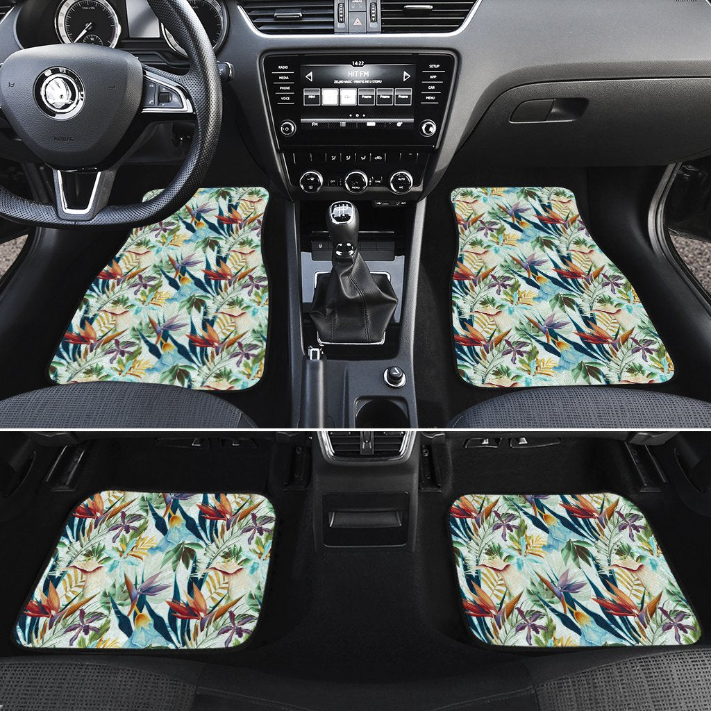 Hawaii Seamless Tropical Flower Plant And Leaf Hawaii Car Floor Mats Turquoise One Size - Polynesian Pride