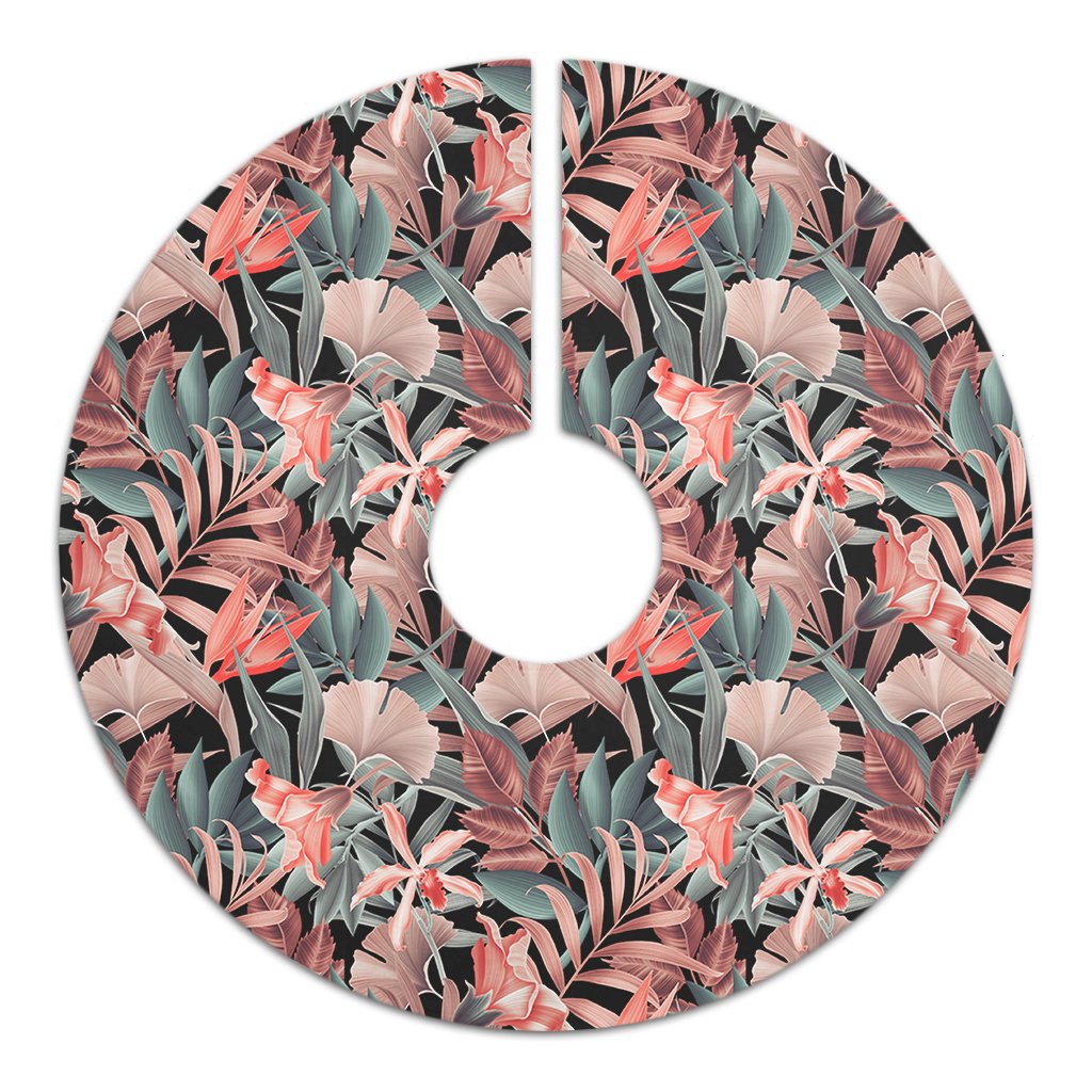 Hawaii Seamless Tropical Flower Plant Leaf Pattern Background Retro Botanical Style Tree Skirt - Polynesian Pride