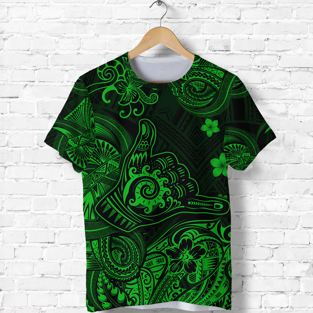 Custom Hawaii Shaka Polynesian T Shirt Unique Style Green LT8 - Polynesian Pride