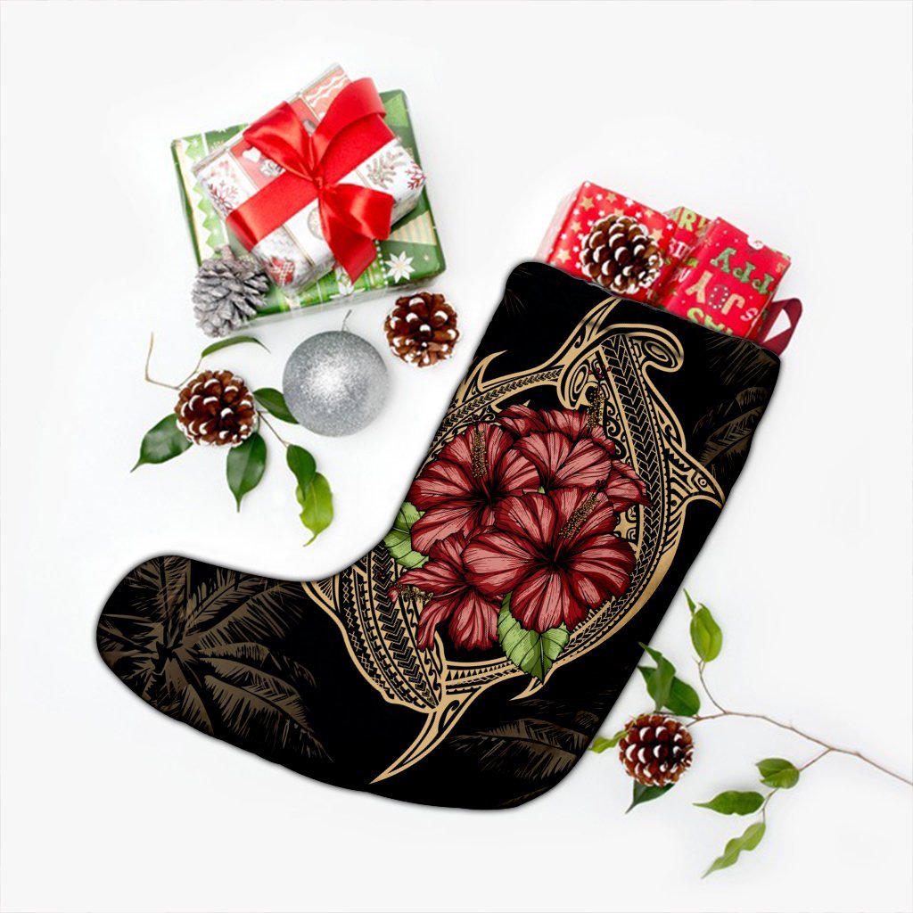 Hawaii Shark Hibiscus Gold Christmas Stocking - AH - Polynesian Pride