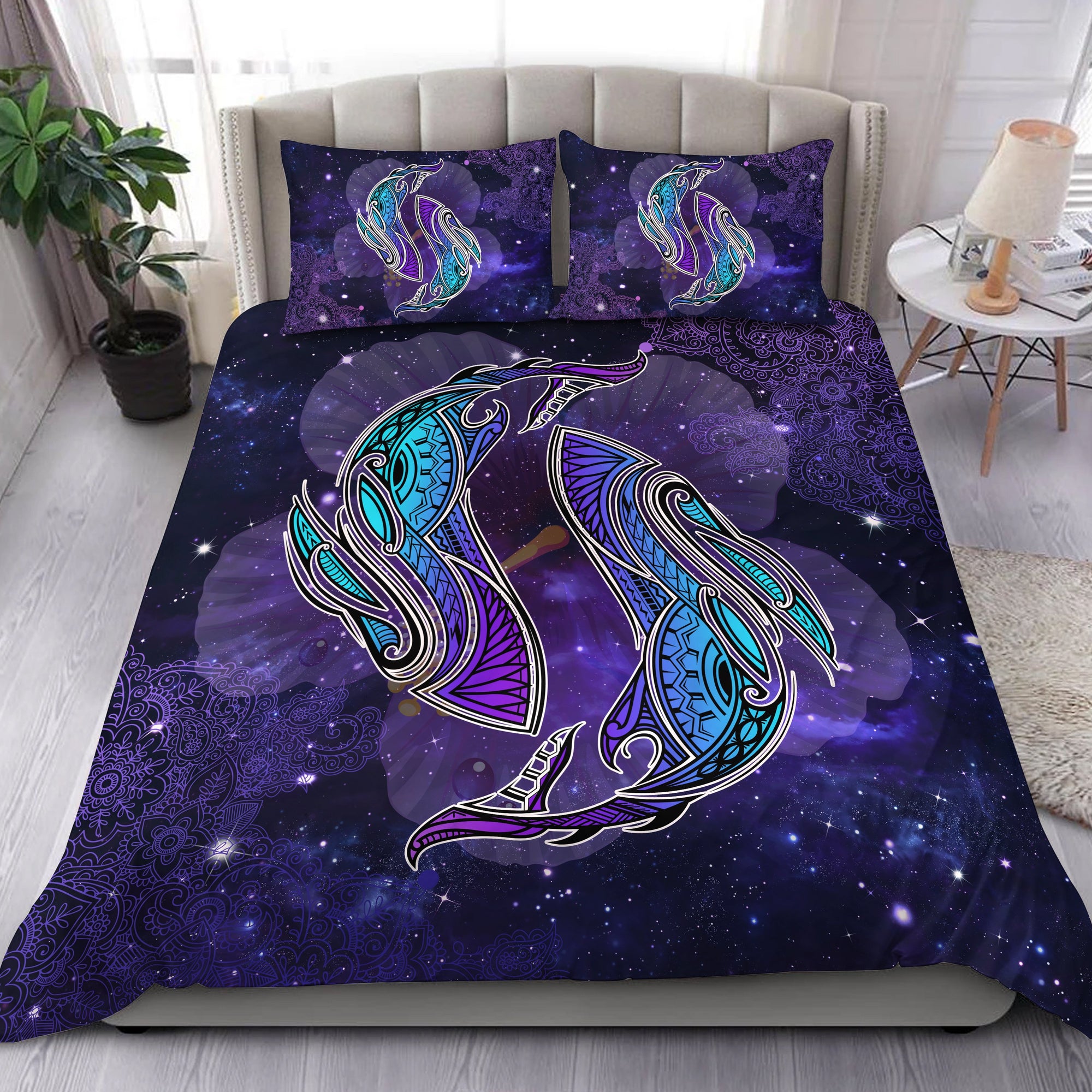 Hawaii Shark Hibiscus Polynesian Galaxy Bedding Set - Milky Style - AH Purple - Polynesian Pride