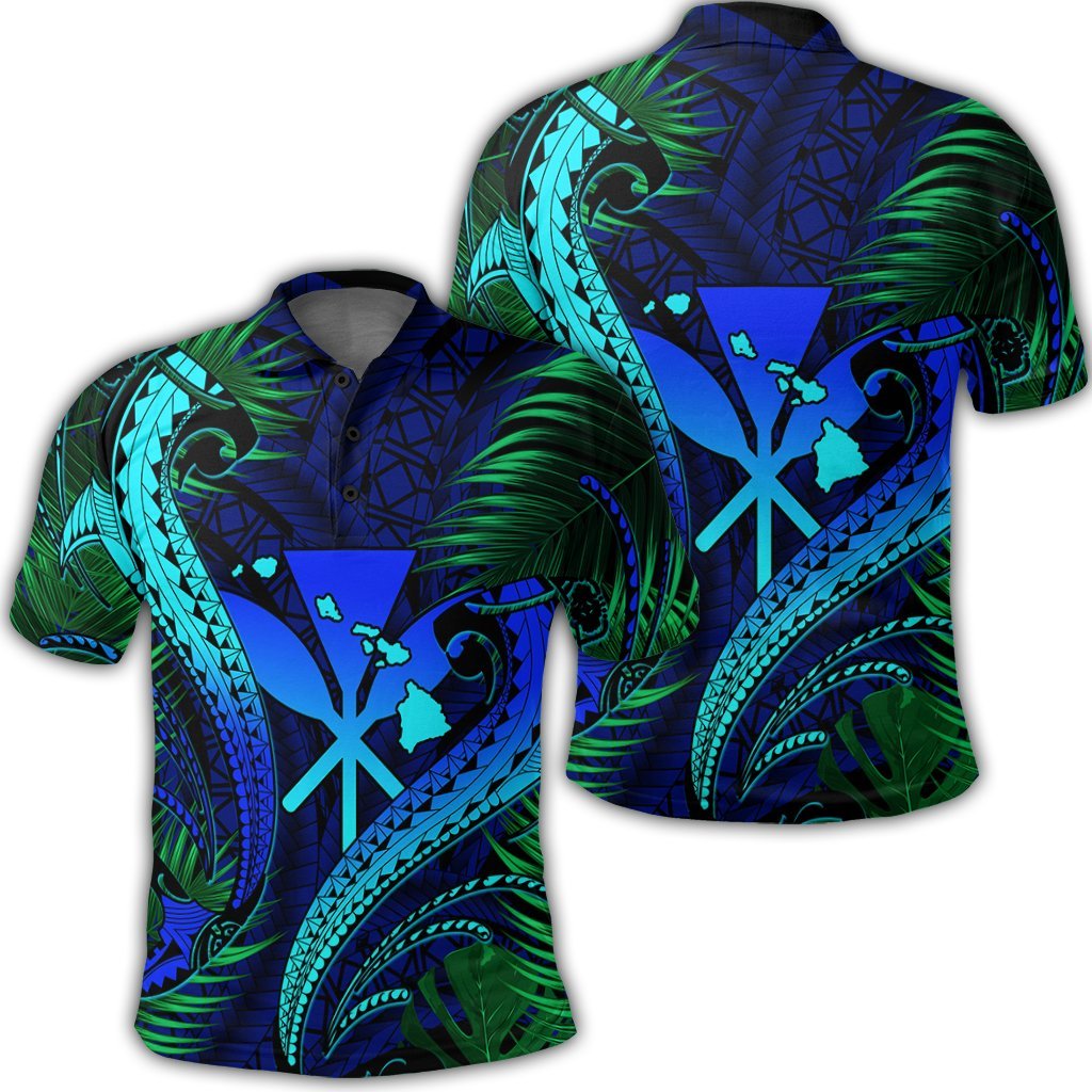 Hawaii Shark Polynesian Tropical Polo Shirt Blue Unisex Black - Polynesian Pride