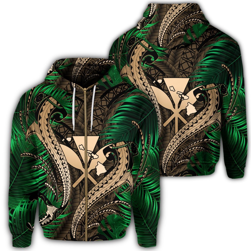 Hawaii Shark Polynesian Tropical Zip Hoodie Gold Unisex Art - Polynesian Pride