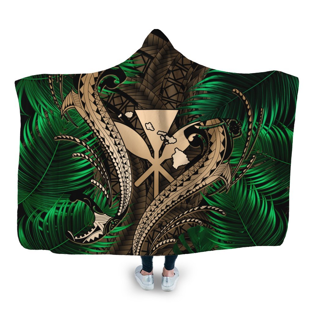 Hawaii Shark Polynesian Tropical Hooded Blanket - Gold - AH Hooded Blanket White - Polynesian Pride