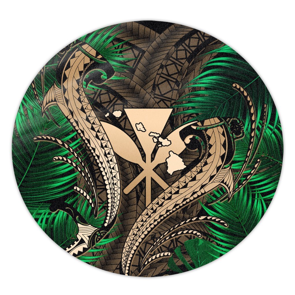 Hawaii Shark Polynesian Tropical Round Carpet - Gold - AH Round Carpet Luxurious Plush - Polynesian Pride