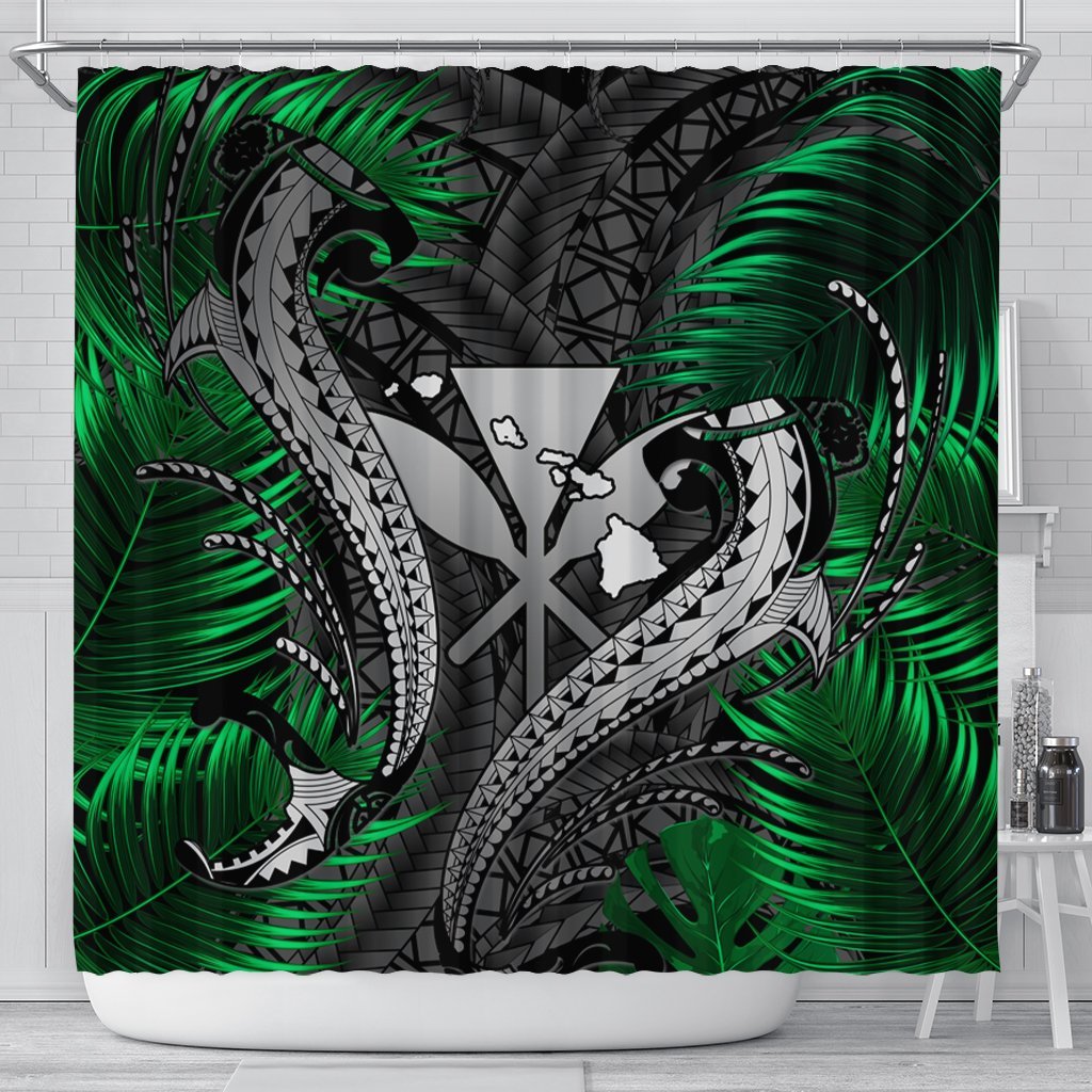 Hawaii Shark Polynesian Tropical Shower Curtain - Gray - AH 177 x 172 (cm) Black - Polynesian Pride