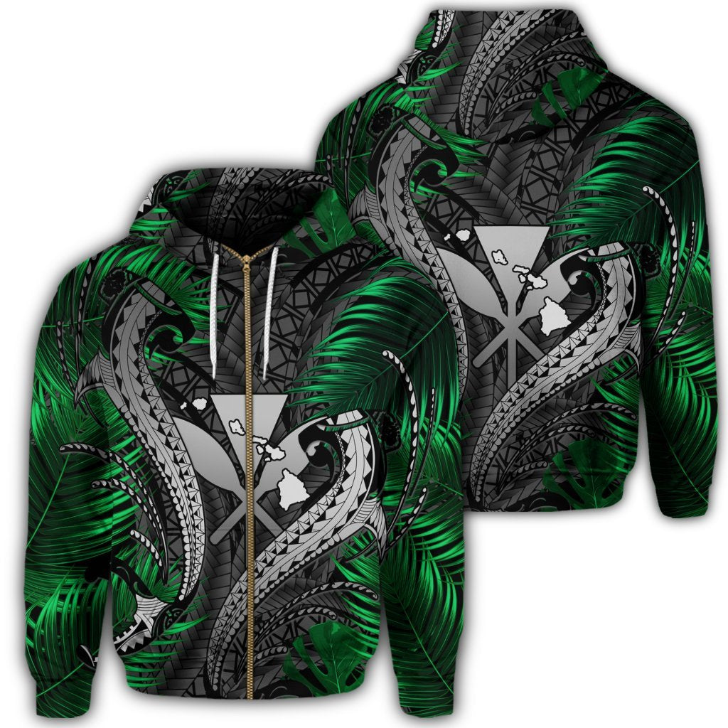 Hawaii Shark Polynesian Tropical Zip Hoodie Gray Unisex Art - Polynesian Pride