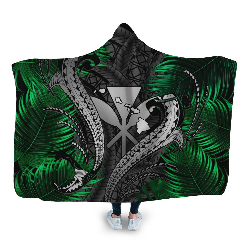 Hawaii Shark Polynesian Tropical Hooded Blanket - Gray - AH Hooded Blanket White - Polynesian Pride