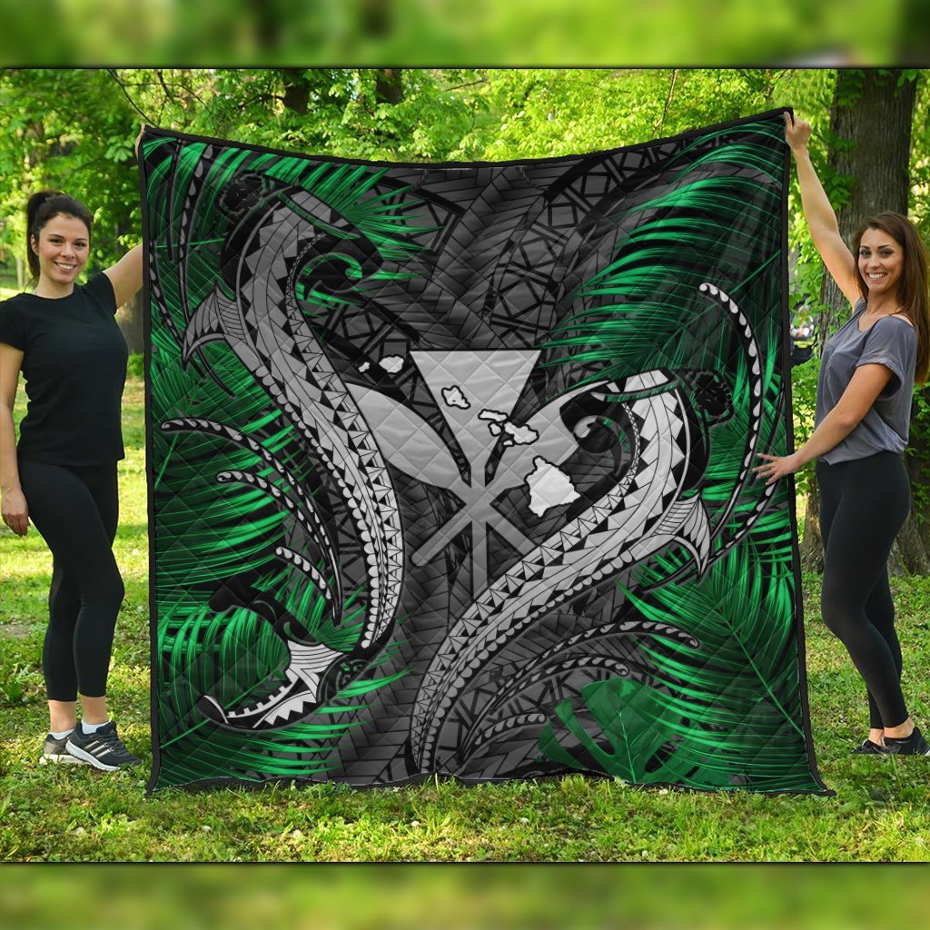 Hawaii Shark Polynesian Tropical Premium Quilts - Gray - AH Black - Polynesian Pride