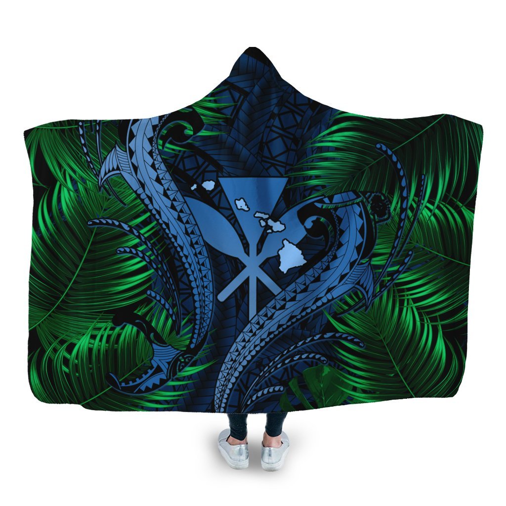 Hawaii Shark Polynesian Tropical Hooded Blanket - Pastel - AH Hooded Blanket White - Polynesian Pride