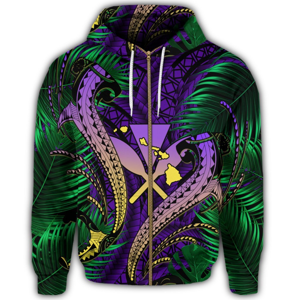 Hawaii Shark Polynesian Tropical Zip Hoodie Purple - Polynesian Pride