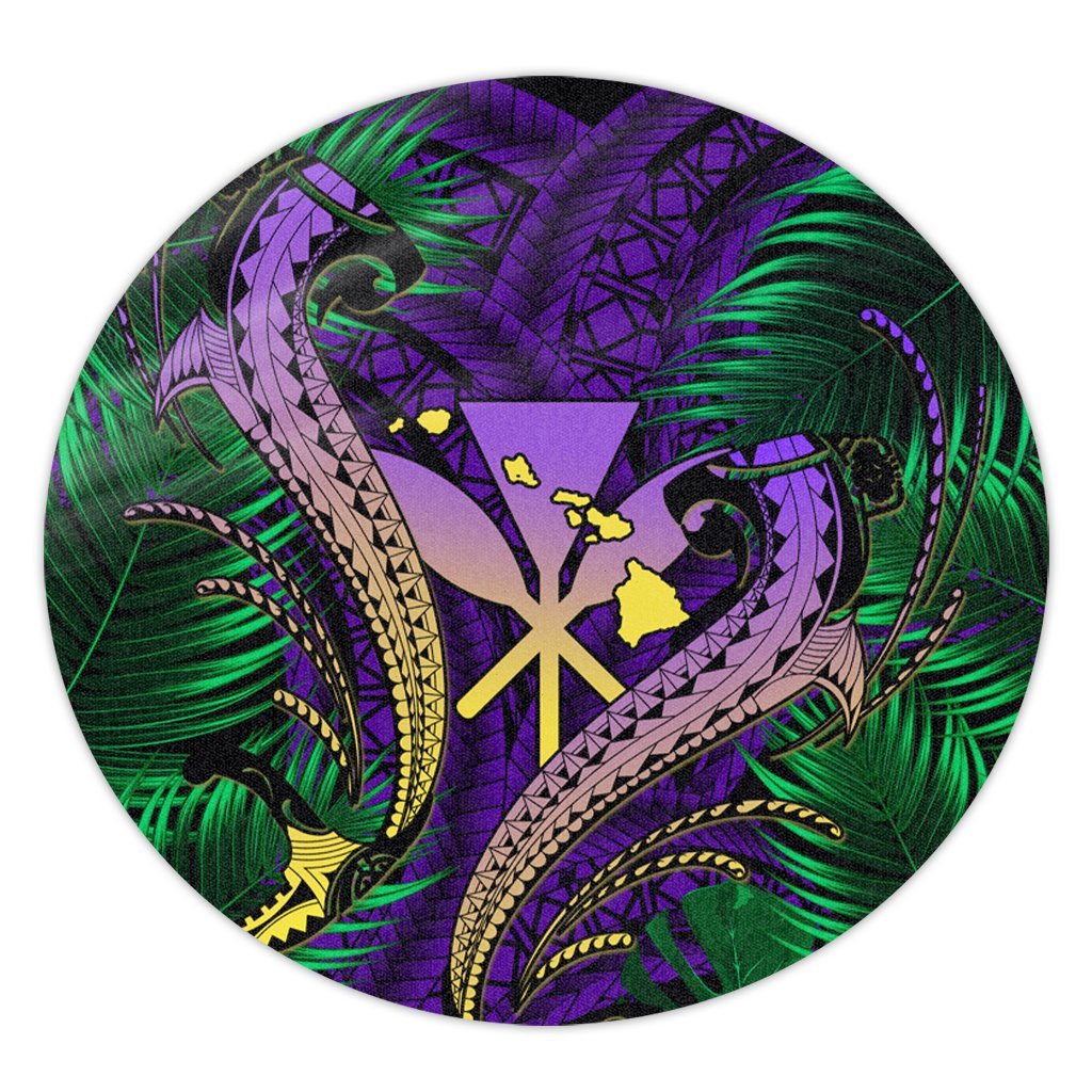 Hawaii Shark Polynesian Tropical Round Carpet - Purple - AH Round Carpet Luxurious Plush - Polynesian Pride