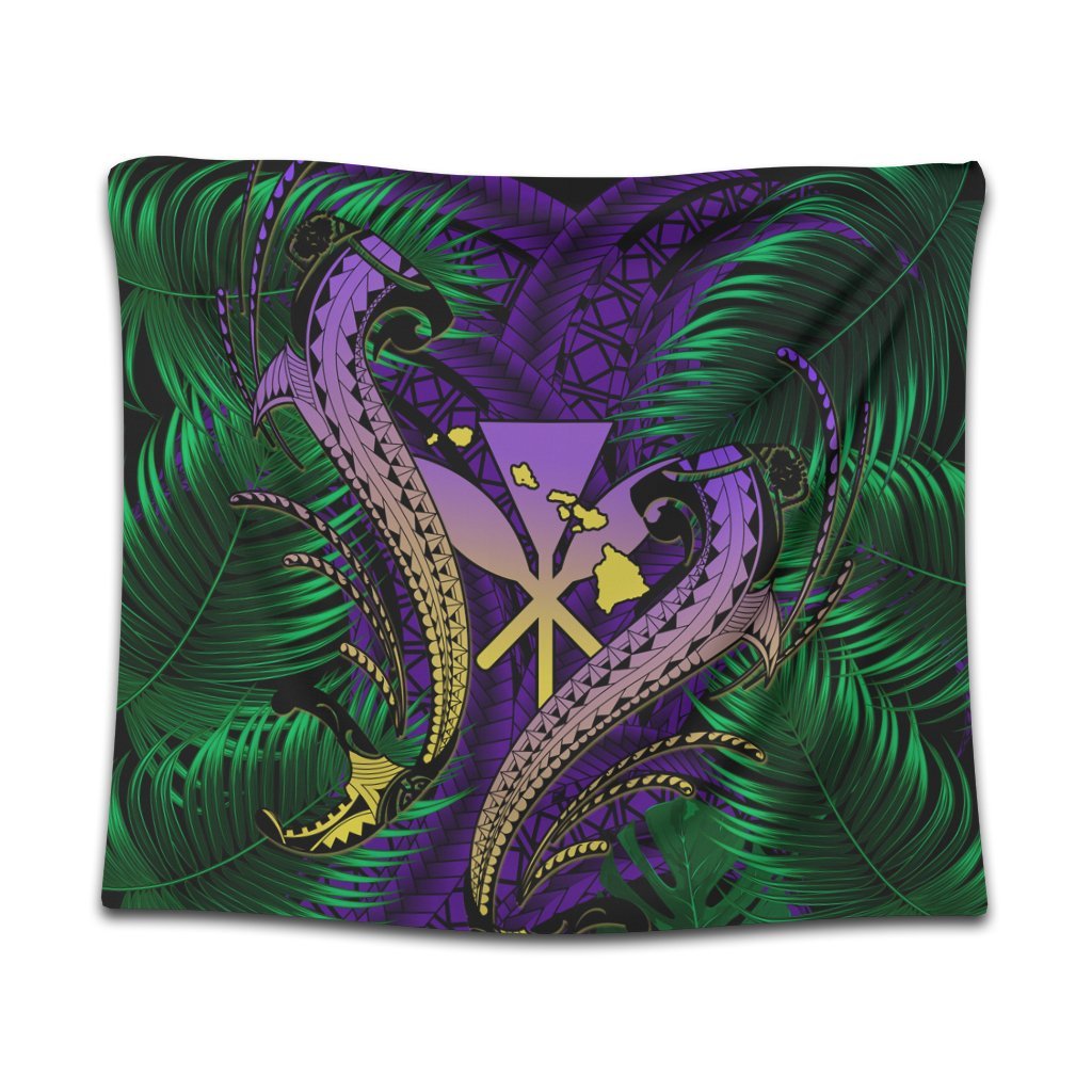 Hawaii Shark Polynesian Tropical Tapestry - Purple - AH Wall Tapestry Black - Polynesian Pride