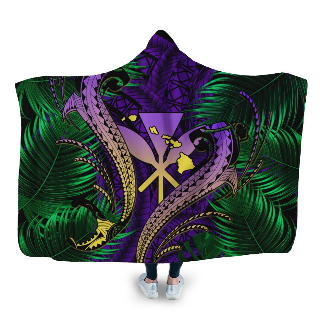 Hawaii Shark Polynesian Tropical Hooded Blanket - Purple - AH Hooded Blanket White - Polynesian Pride