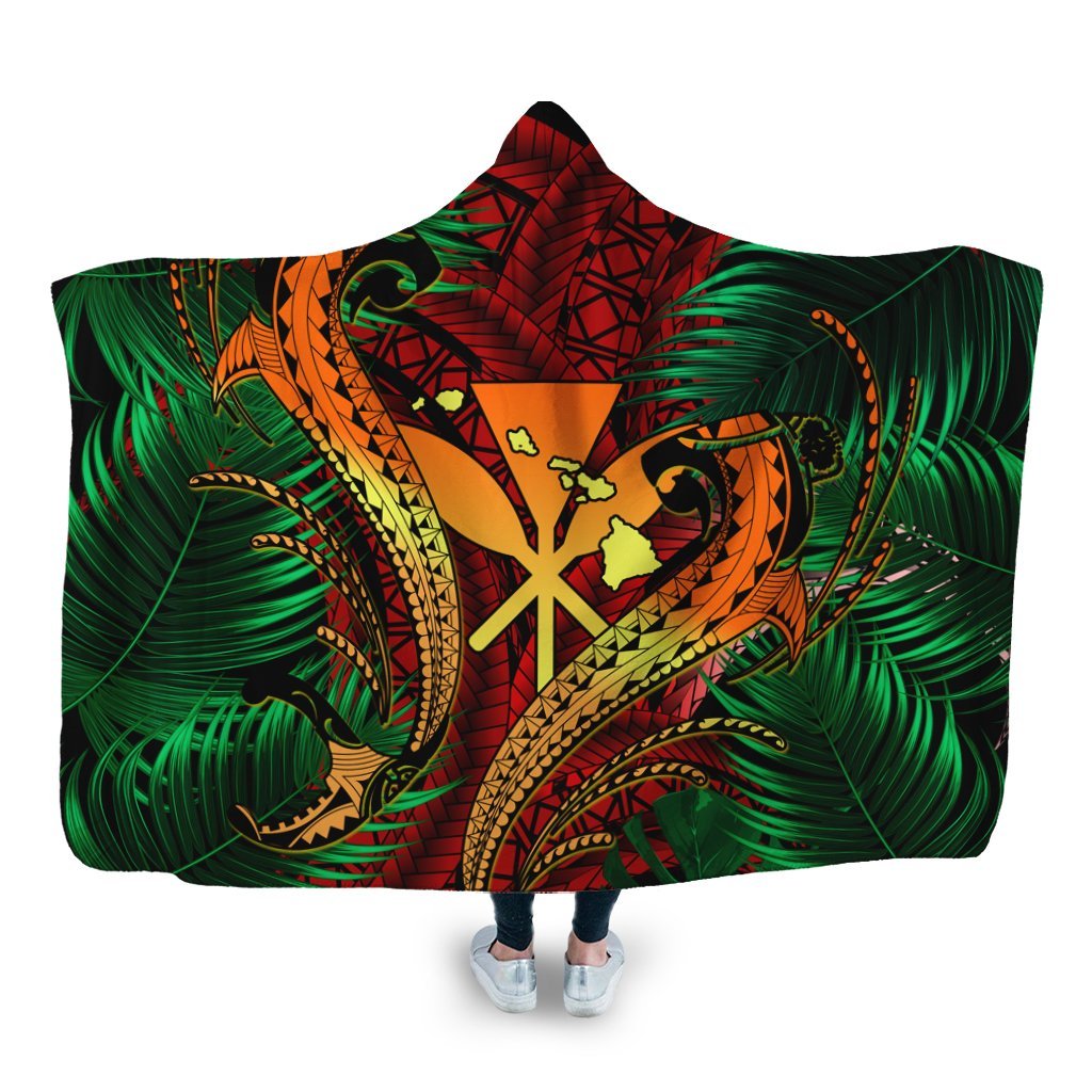 Hawaii Shark Polynesian Tropical Hooded Blanket - Red - AH Hooded Blanket White - Polynesian Pride