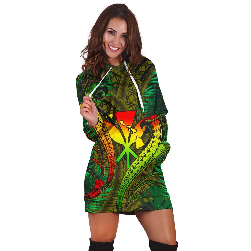 Hawaii Shark Polynesian Tropical Hoodie Dress - Reggae - AH - Polynesian Pride