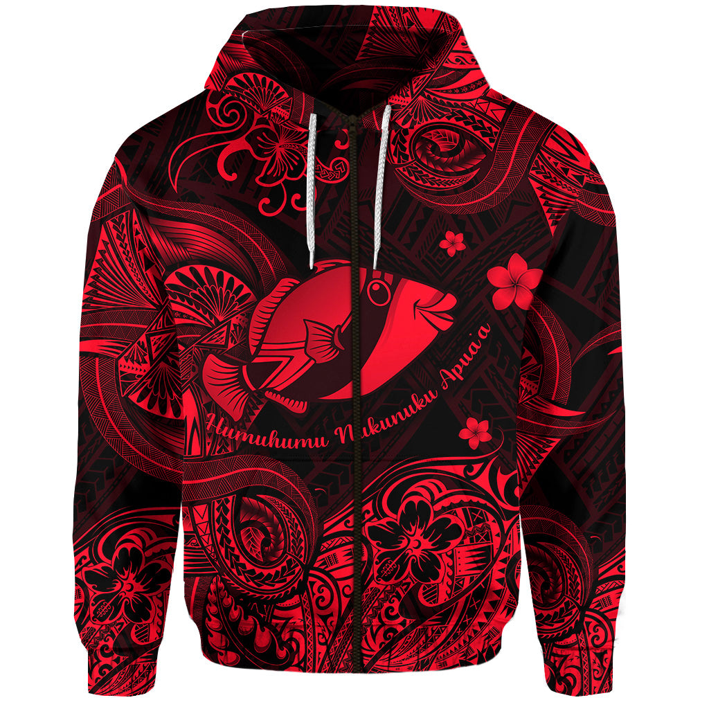 Hawaii State Fish: Humuhumu Nukunuku Apuaa Polynesian Zip Hoodie Unique Style Red LT8 - Polynesian Pride