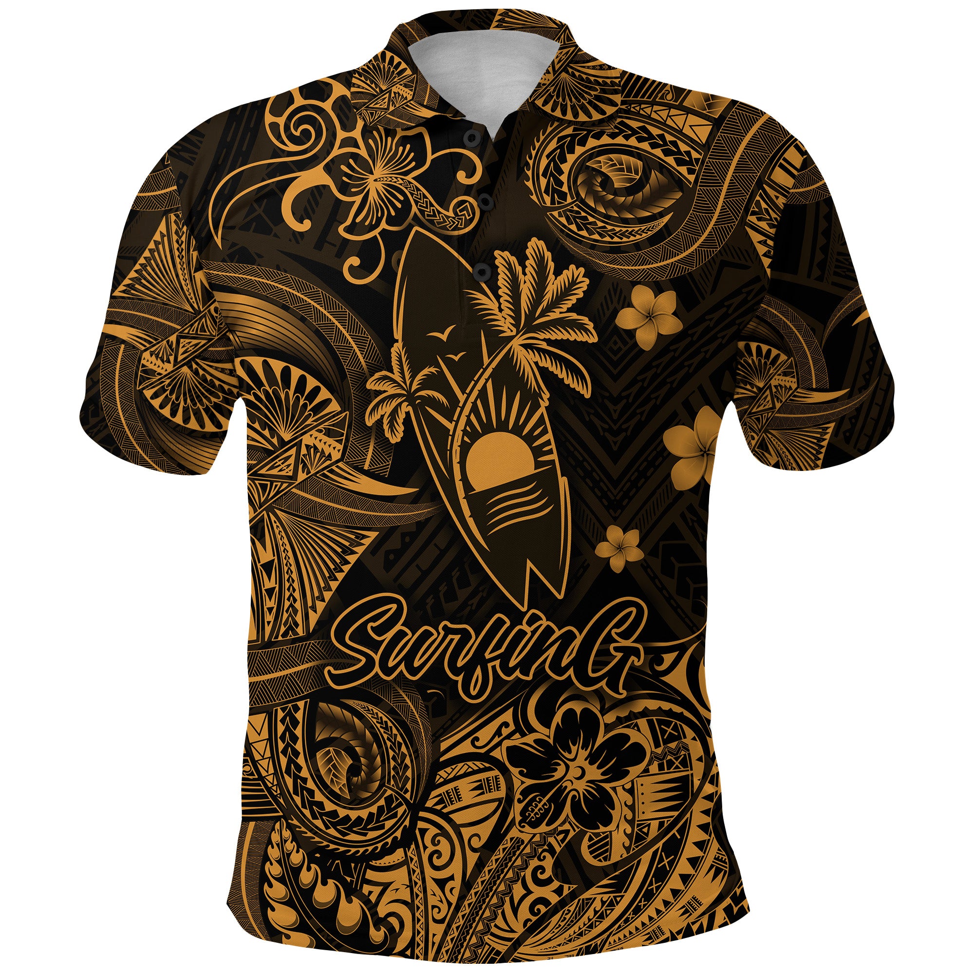 Custom Hawaii Surfing Polynesian Polo Shirt Unique Style Gold LT8 - Polynesian Pride