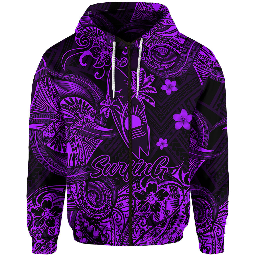 Custom Hawaii Surfing Polynesian Zip Hoodie Unique Style Purple LT8 - Polynesian Pride